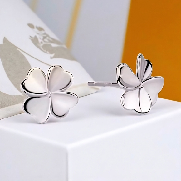 S925 Silver Four-Leaf Clover Stud Earrings Dainty Trendy Lucky Charm Jewelry - Picture 5 of 12
